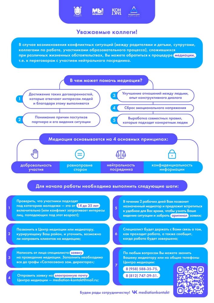 Центр медиации «КОНТАКТа» занимается организацией и проведением переговоров с участием третьего нейтрального посредника (медиатора) для решения спорных и конфликтных ситуаций